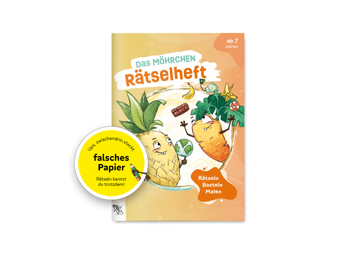Zu sehen ist das Cover mit Akki und Kiki, daneben ein Störer "Ups zwischendrin steckt falsches Papier".